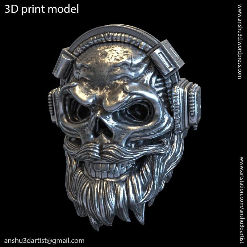 Skull with headphone vol1 ring