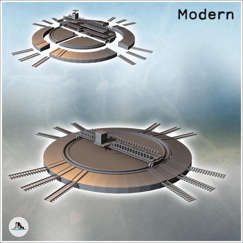 Turntable platform for railway equipment with railway tracks (2) - Modern WW2 WW1 World War Diaroma Wargaming RPG Mini Hobby