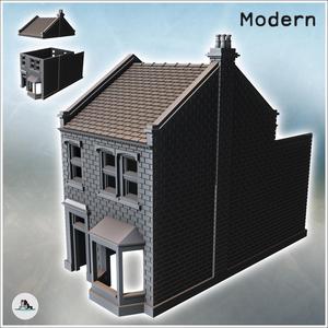 Tiled-roof house with bay window on the ground floor and a large rear wall (intact version) (24) - Modern WW2 WW1 World War Diaroma Wargaming RPG Mini Hobby