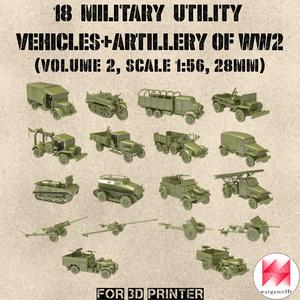 STL PACK - 18 Military Utility vehicles + ARTILLERY of WW2 (Volume 2, 1:56, 28mm) - PERSONAL USE