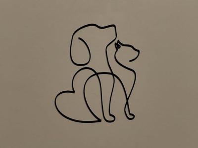 cat and dog line art