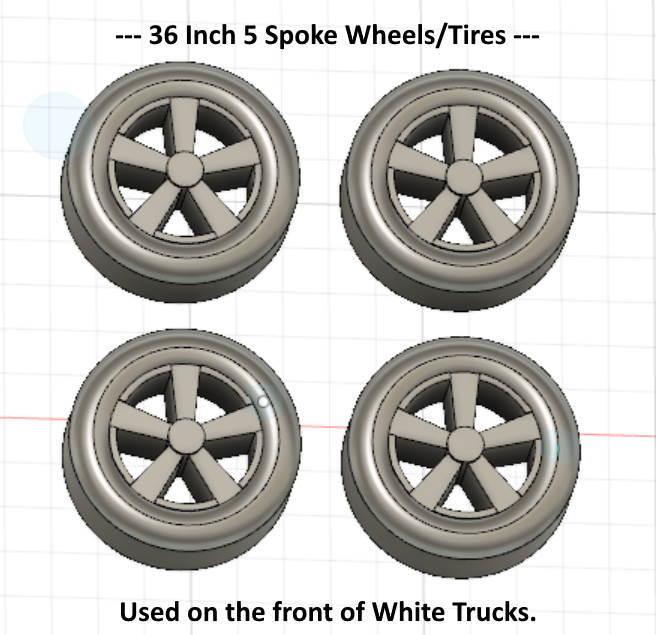 N Scale -- Wheel/Tire Combinations in 36" and 40" diameters.
