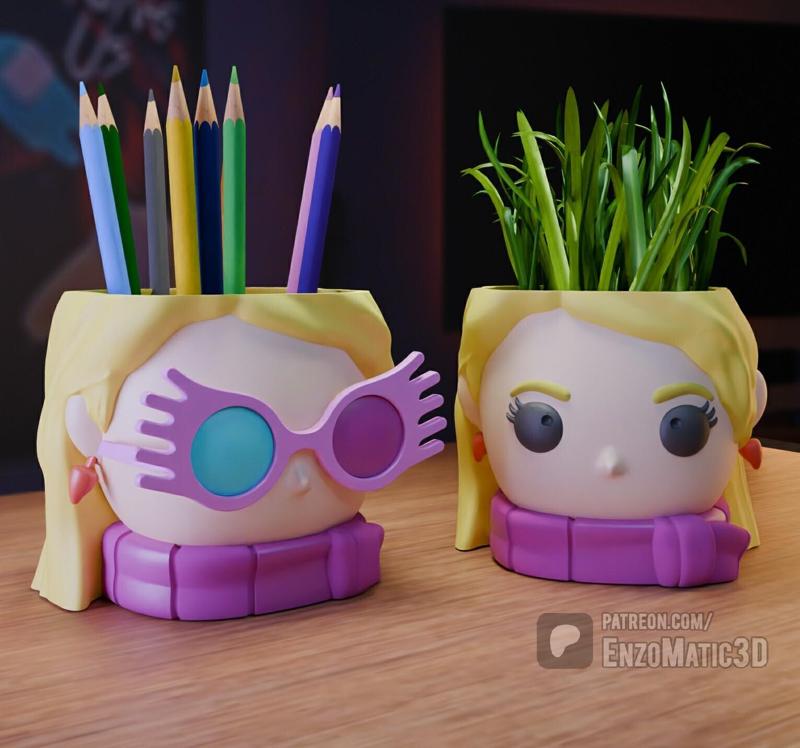 blonde witch girl - lovegood - flower pot, planter, pencil holder - 3MF, STL