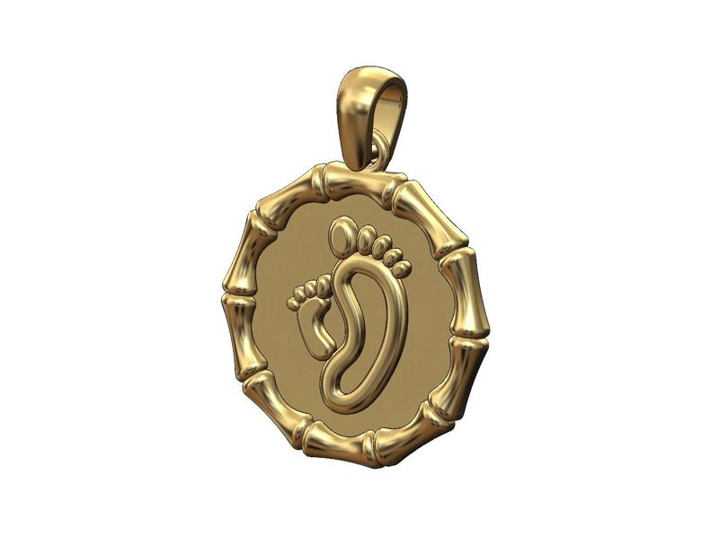 Bamboo frame newborn feet baby round pendant 3D print model
