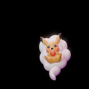 Baby Pikachu on flying cloud