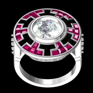 Ruby and Black Onyx Round Shaped Art Deco Ring
