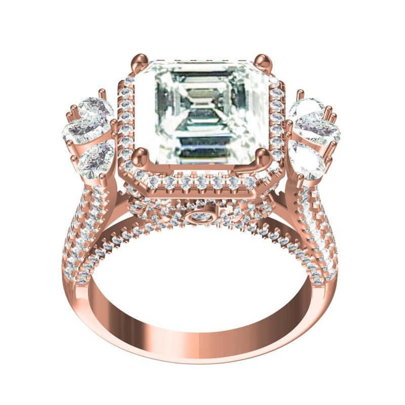 Unique Octagon Stone Diamond Halo Cocktail Ring