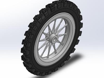 Motorcycle Wheel with Spoked Rim & Knobby Tire