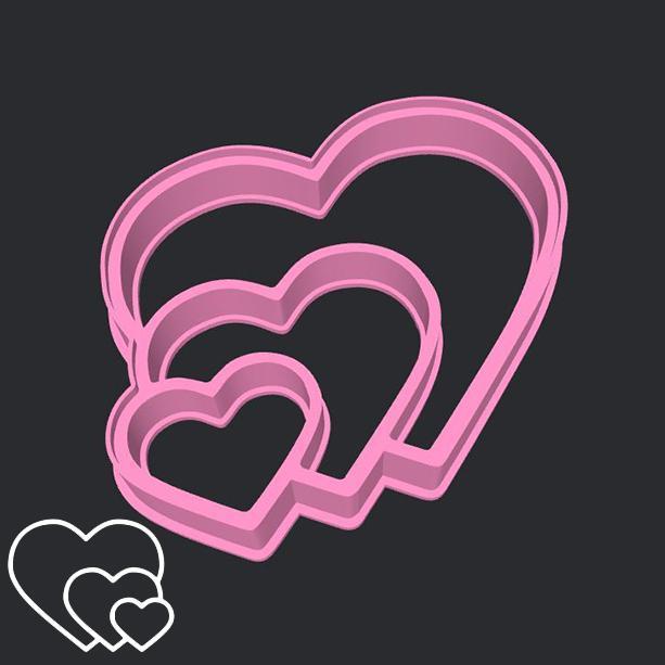 Valentine's day cookie cutters - triple heart (style 1)
