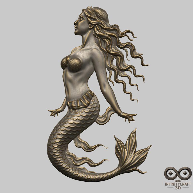 Elegant Mermaid Relief – 3D Sea Maiden Wall Art for CNC & Printing