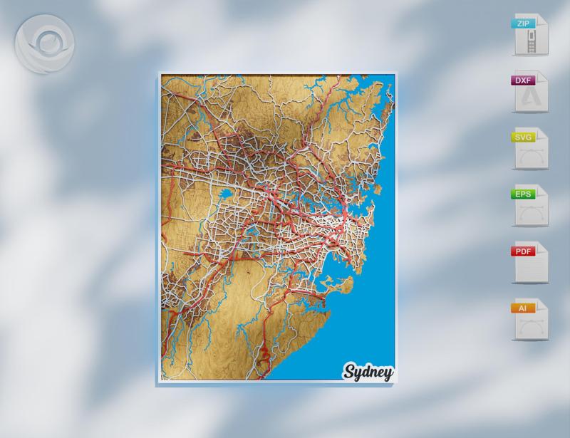 Sydney roads layered map for laser cutting