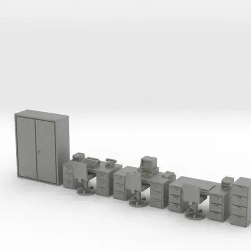 N Scale 1980's Office Furniture