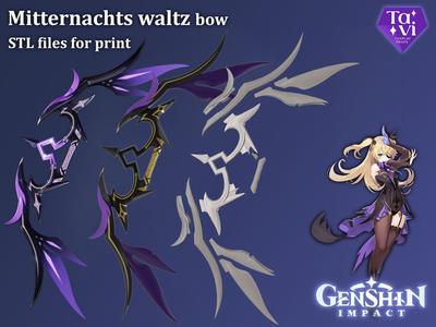 Fischl’s bow Mitternachts waltz 3d print stl files for genshin impact cosplay prop