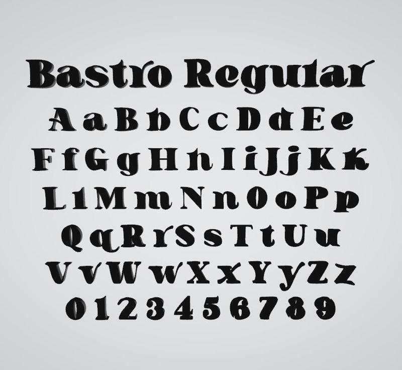 Bastro Regular font alphabet letters numbers