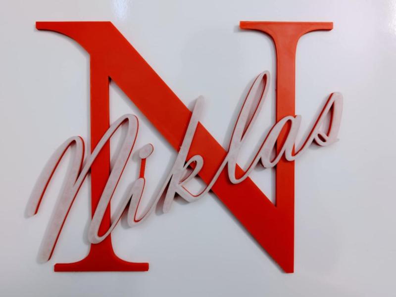 Two-Tone Door Nameplate, "Niklas," 6 mm Thick