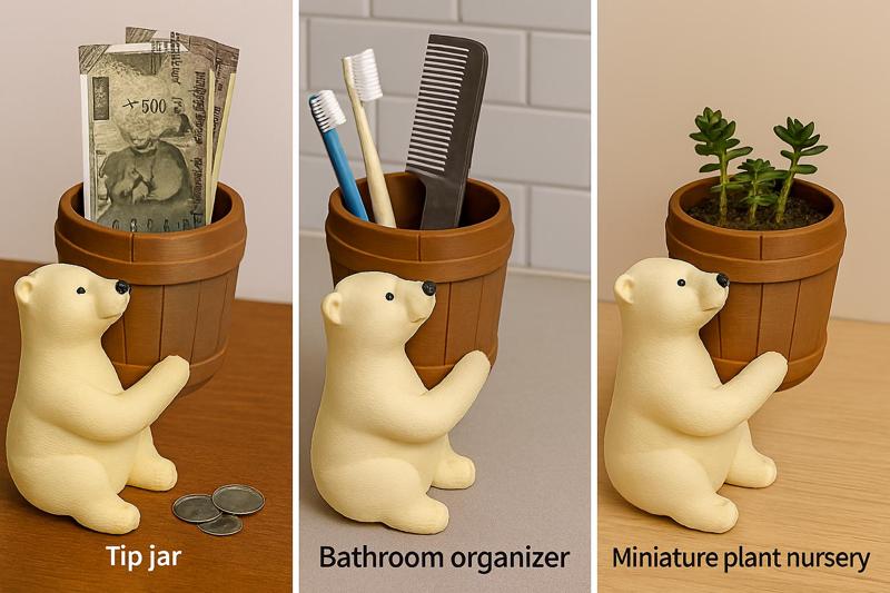 Polar Bear Barrel Buddy – Multi-Use 3D Printable Organizer & Planter