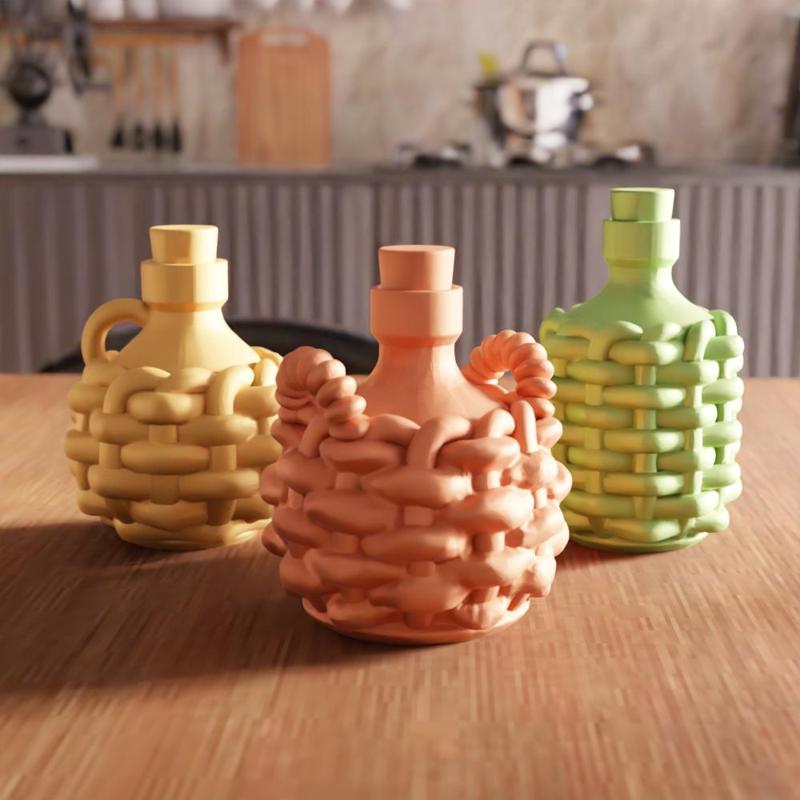 3D Wicker Bottles Decor STL File - 188
