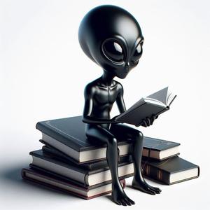 Aliens Reading Book Sitting on Stacked Books 3D Print