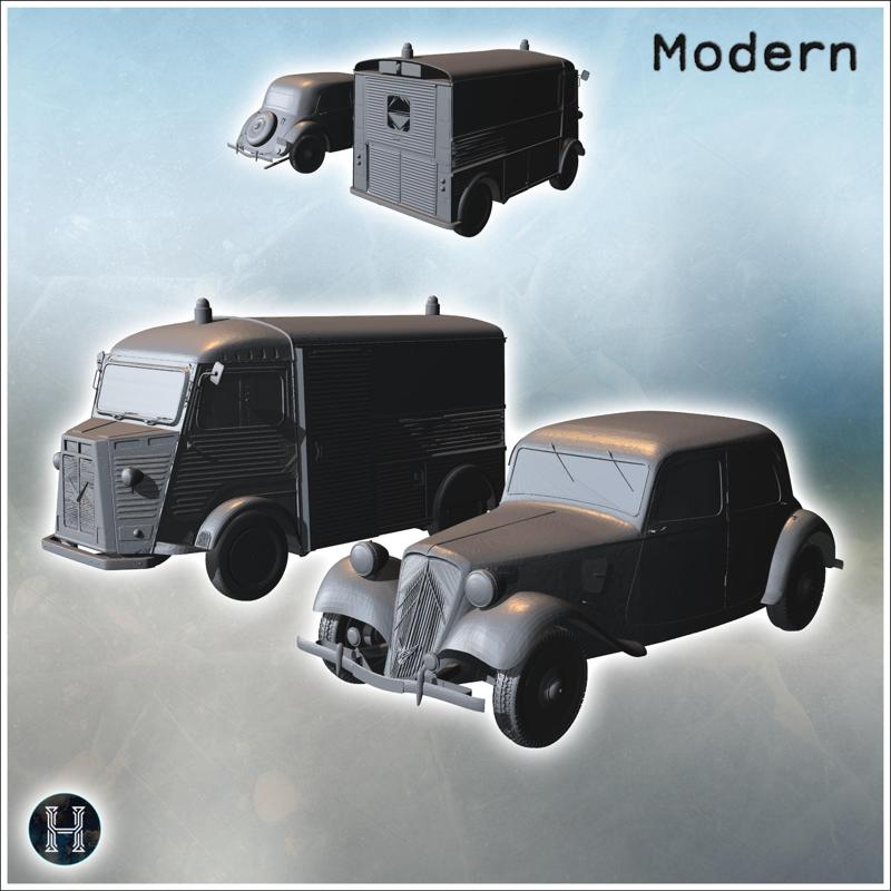 Two classic vehicles, one van and one car, both with vintage designs (2) - Modern WW2 WW1 World War Diaroma Wargaming RPG Mini Hobby