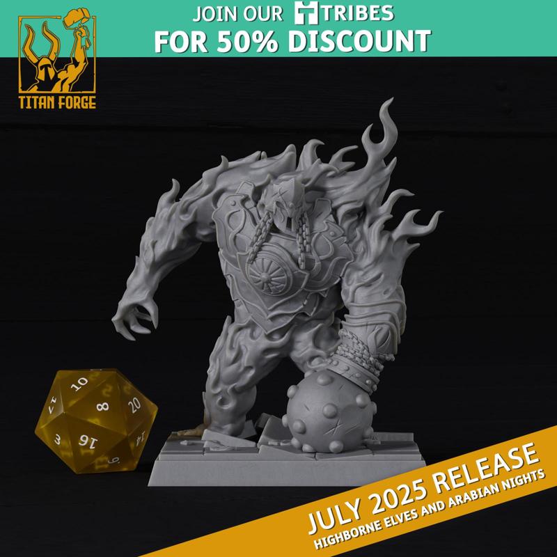 Fire Golem - Highborne Elves and Arabian Nights - Titan Forge Miniatures July 2025