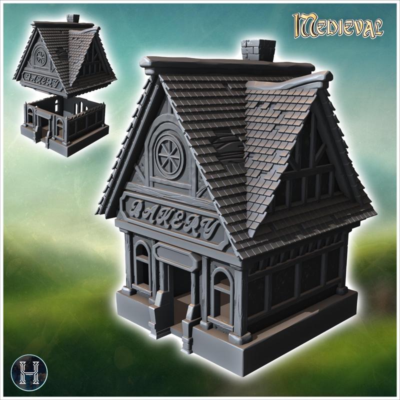 Rustic bakery with detailed woodwork and signage, charming old-world design (17) - Medieval Gothic Feudal Old Archaic Saga 28mm 15mm RPG