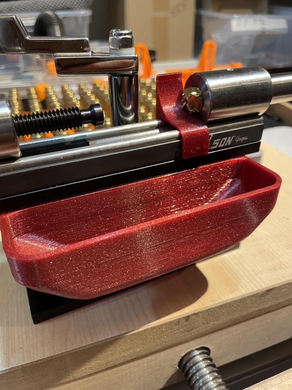 L.E. Wilson Trimmer shavings guide and catch bin