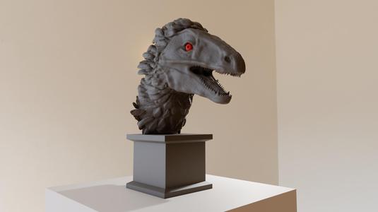 velociraptor dinosaur head bust roaring