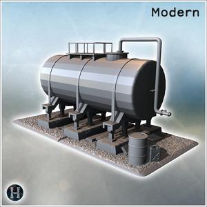 Large industrial tank with supporting structure and additional barrels and canisters (2) - Modern WW2 WW1 World War Diaroma Wargaming RPG Mini Hobby