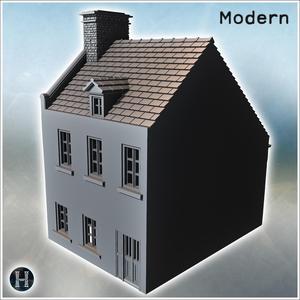 Two-story stone building with two chimneys and a sloped roof (Carentan, Normandy 1944, France) (15) - Modern WW2 WW1 World War Diaroma Wargaming RPG Mini Hobby