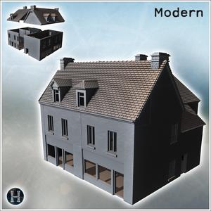 Two-story building with dormer windows and large shopfront on the ground floor (Carentan, Normandy 1944, France) (7) - Modern WW2 WW1 World War Diaroma Wargaming RPG Mini Hobby