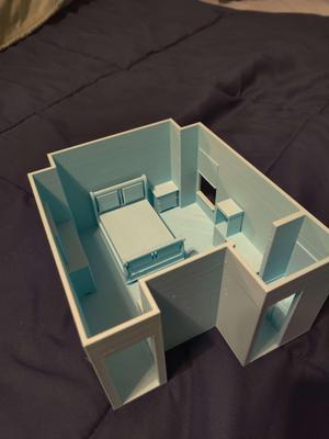 3D Furnished Bedroom and Sink Model