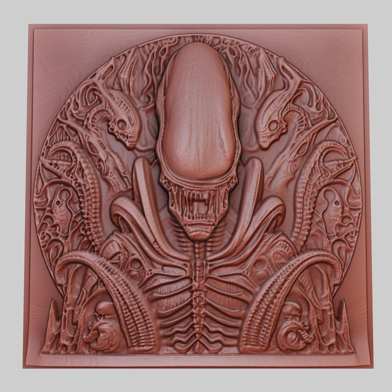 Alien 3d printer relief medallion obj stl