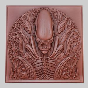 Alien 3d printer relief medallion obj stl
