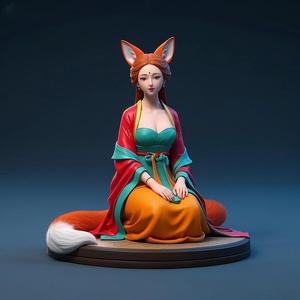 1444 COLORFUL Fox Spirit Woman in Pu Song Ling Style, magic, dragon, fantasy, wood, gnome, gorgon, warrior, wild, fox, monster, cat, dog, fair, witch, werewolf, horror, beast, gothic, troll