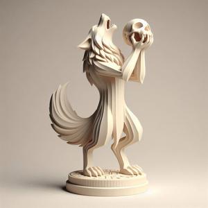 607 Totemic Werewolf Howling with Skull - Full-Body 3D Model, sculpture, statue, creature, low poly, collectible, wood, sword, base, warrior, wild, dog, dragon, dragon, dnd, cat, monster hunter, monster, totem, totemic