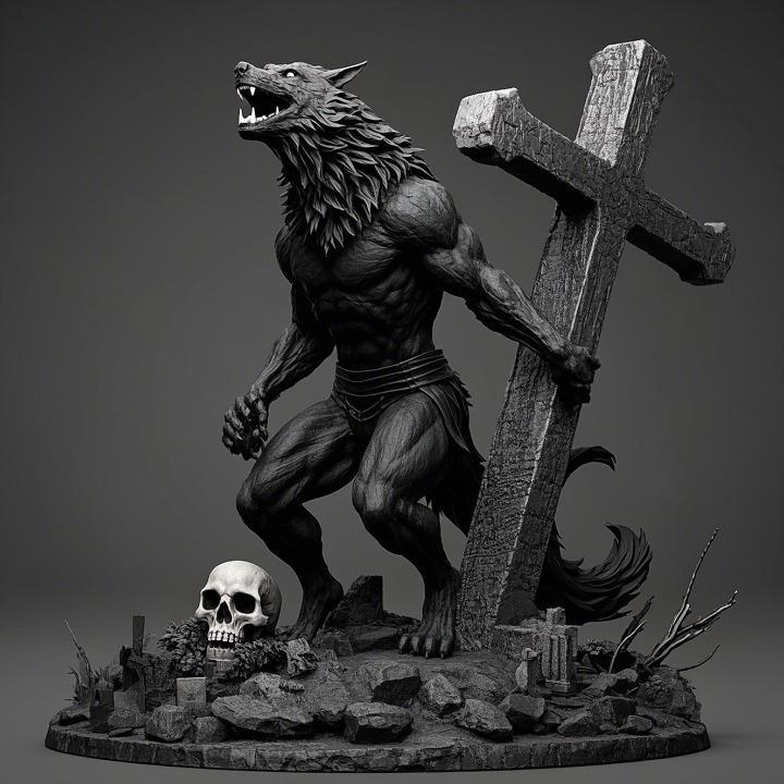 1801 COLORFUL Werewolf Howling - 3D Model, beast, magic, creature, fantasy, wood, base, sword, warrior, wild, cat, monster, dog, godzilla, fair, witch, werewolf, horror, beast, gothic, troll