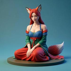 1259 COLORFUL Fox Spirit Woman in Pu Song Ling Style, beast, magic, creature, fantasy, wood, base, sword, warrior, wild, cat, monster, fox, godzilla, fair, witch, werewolf, horror, beast, gothic, troll
