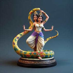 1625 Color 3D Model of a Dancing Two-Headed Snake Woman in Indian Style, magic, dragon, serpent, wood, gnome, gorgon, warrior, wild, fox, monster, cat, fair, witch, werewolf, horror, beast, snake, troll, skeleton dance