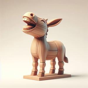 001 Laughing Wooden Donkey - 3D Printed Full-Figure Statue, creature, magic, collectible, witch, dinosaur, wooden, knight, viking, dragon, dnd, cat, monster hunter, dog, monster, totem, totemic