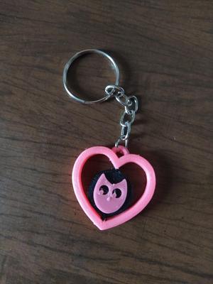 Heart Keyring with Cat and Owl flip centre