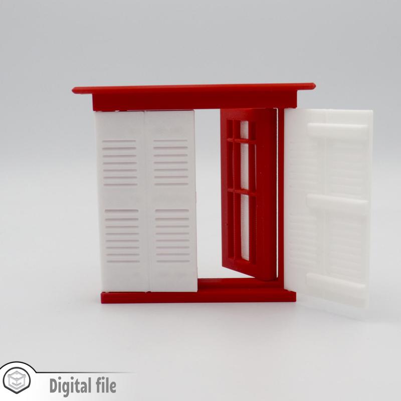 1:12 miniature Functional Double windows with shutters multi-color and multi-material features