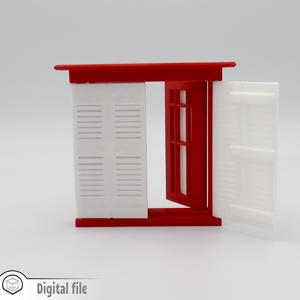 1:12 miniature Functional Double windows with shutters multi-color and multi-material features
