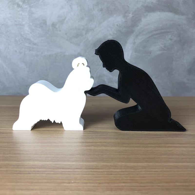 Boy and his Shih Tzu for 3D printer or laser cut