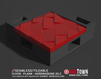 Floor - Plank - Herringbone - Wall Corner 05.2 (WORN/SHALLOW) - 3D Modular Dungeon Tile - DnD Town Minis (www.dnd.town)