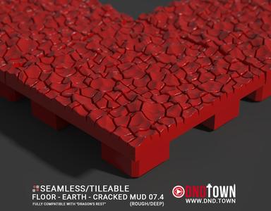 Floor - Earth - Cracked Mud 7.4 (ROUGH/DEEP) - 3D Modular Dungeon Tile - DnD Town Minis (www.dnd.town)