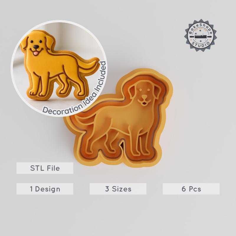 Golden Retriever Cookie Cutter & Stamp, 6-Piece Set for Fondant, S/M/L, Dog & Puppy Designs