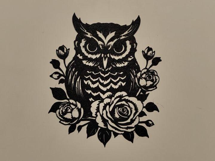 owl and roses wall art