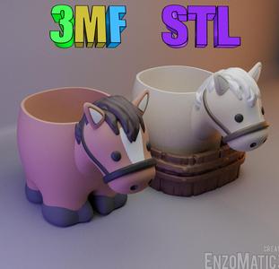 Horse flower pot - flower pot, pencil holder - 3mf pre-painted - 3D model STL file