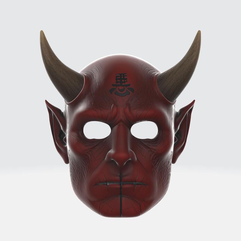 Oni Demon Mask 3D Model | Japanese Samurai Devil Mask for Cosplay & Halloween