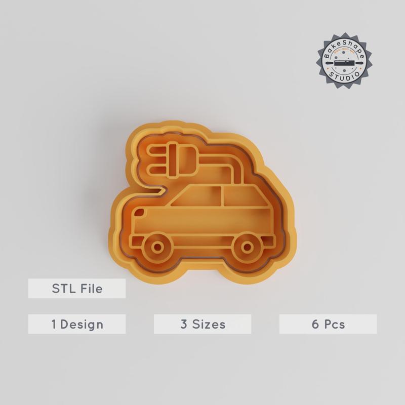 Electric Car Cookie Cutter & Stamp Set, Eco-Friendly Designs, Perfect for Cookies & Fondant, Includes 6 Pieces in S/M/L